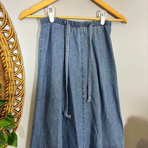 Vintage Lightwash Denim Midi Skirt Drawstring Waist Cotton 10 | Light Summer - Picture 3 of 11